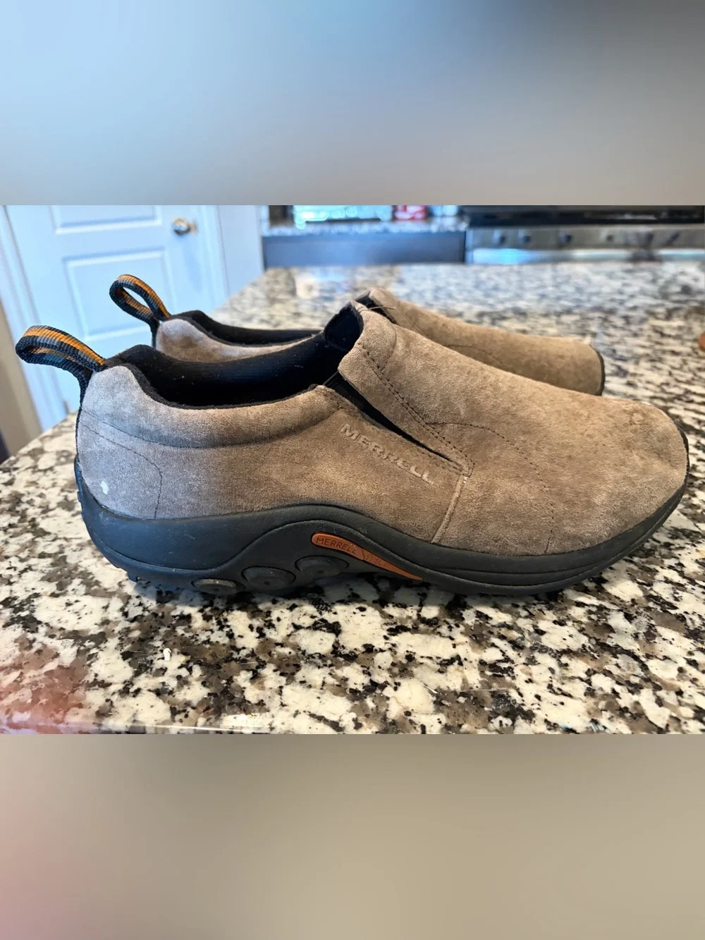Merrell Mens Jungle Moc Slip On Shoes Gray Brown Suede Hiking Trail